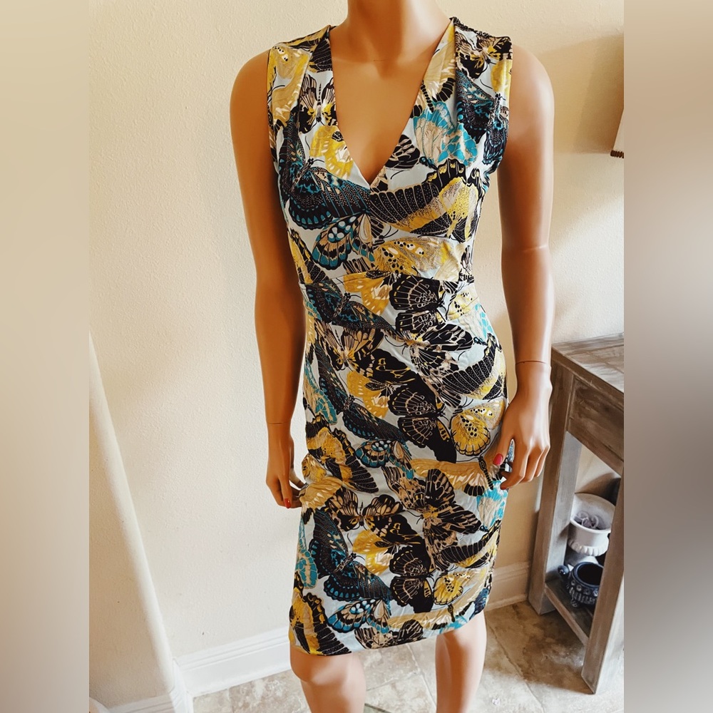 Tory Burch Silk Knit Butterfly Sheath Fitted Pencil Dress XS 0 2